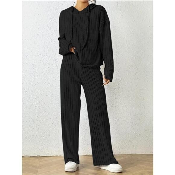 Ribbed Drawstring Hoodie and Pants Set - Picture 10 of 16